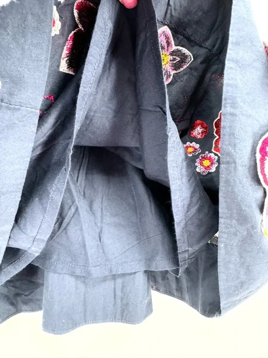 Anthropologie 3D Floral Embroidered Babydoll Mini Dress Navy Size Large - Picture 11 of 11